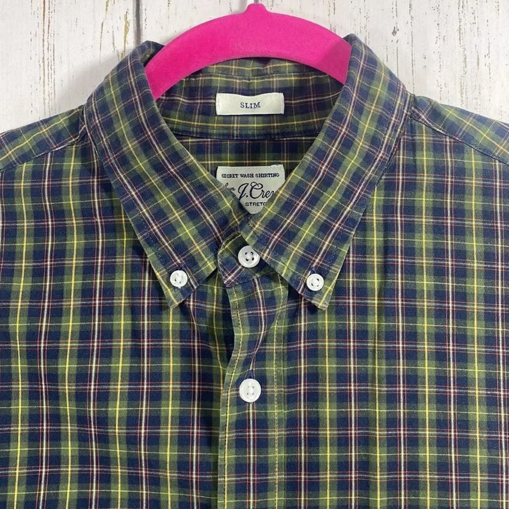 J Crew Mens Slim Fit Plaid Stretch Secret Wash Button Down Shirt